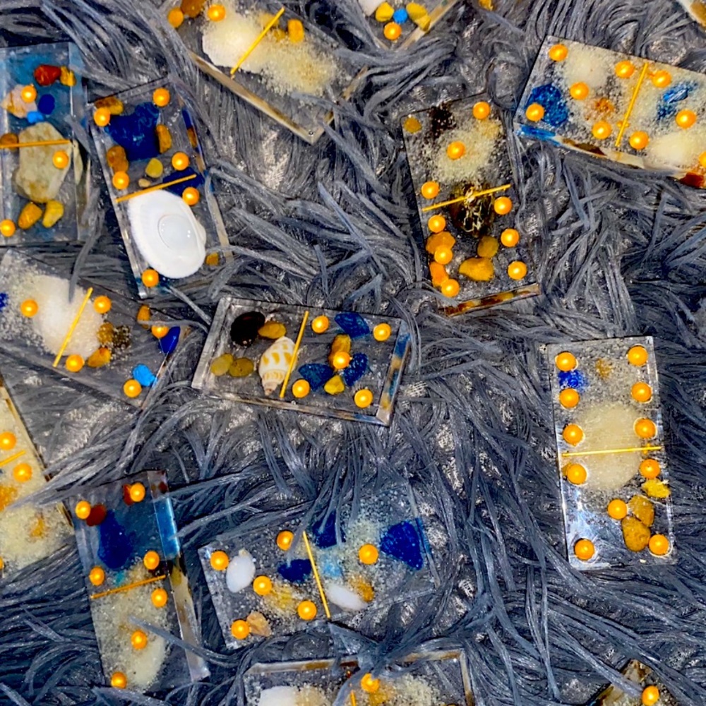 Crafted resin dominos.